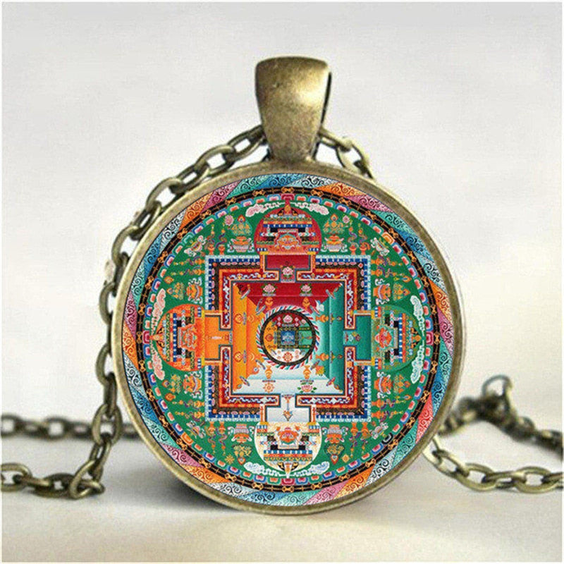 Powerful Tibetan Buddhist mandala necklace with chain.